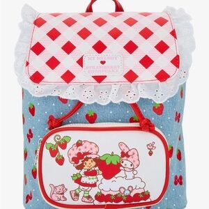 Strawberry Print Denim Backpack